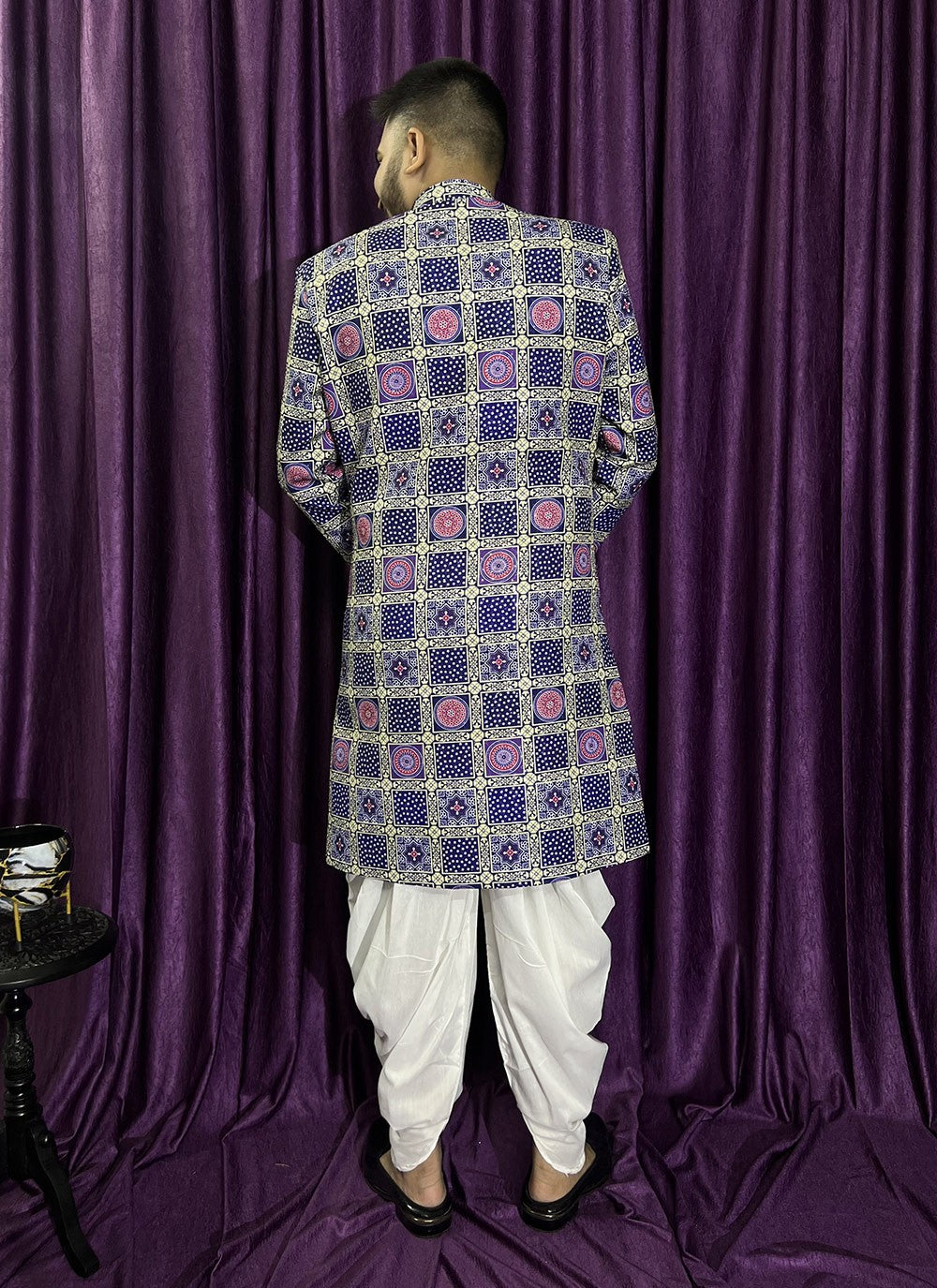 Embroidered Cotton Blue Indo Western - M5672