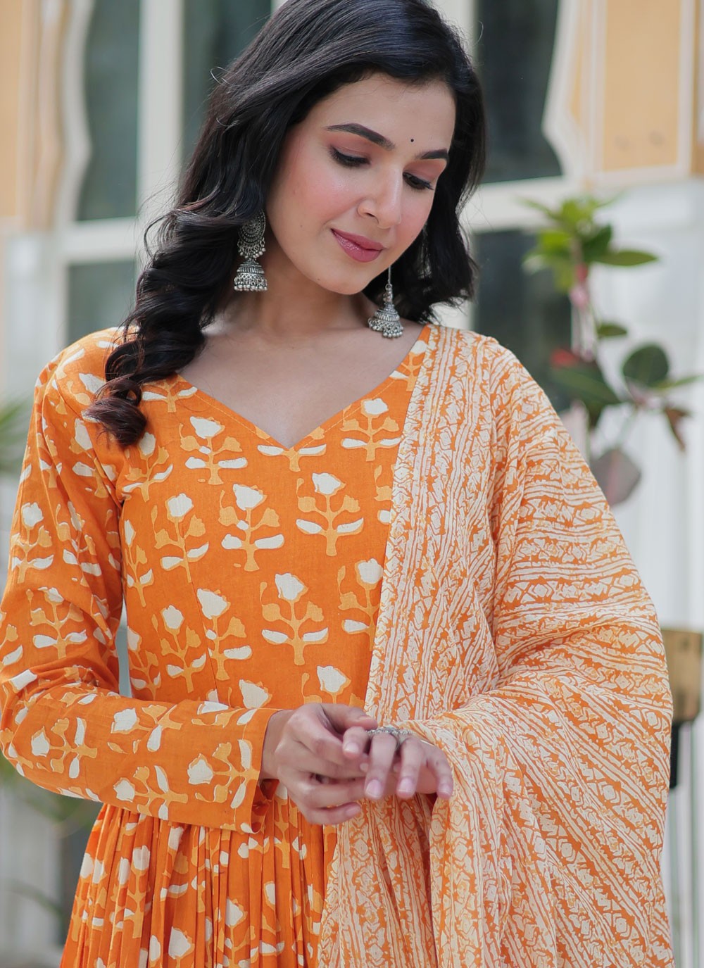 Printed Cotton Orange Salwar Suit T6462