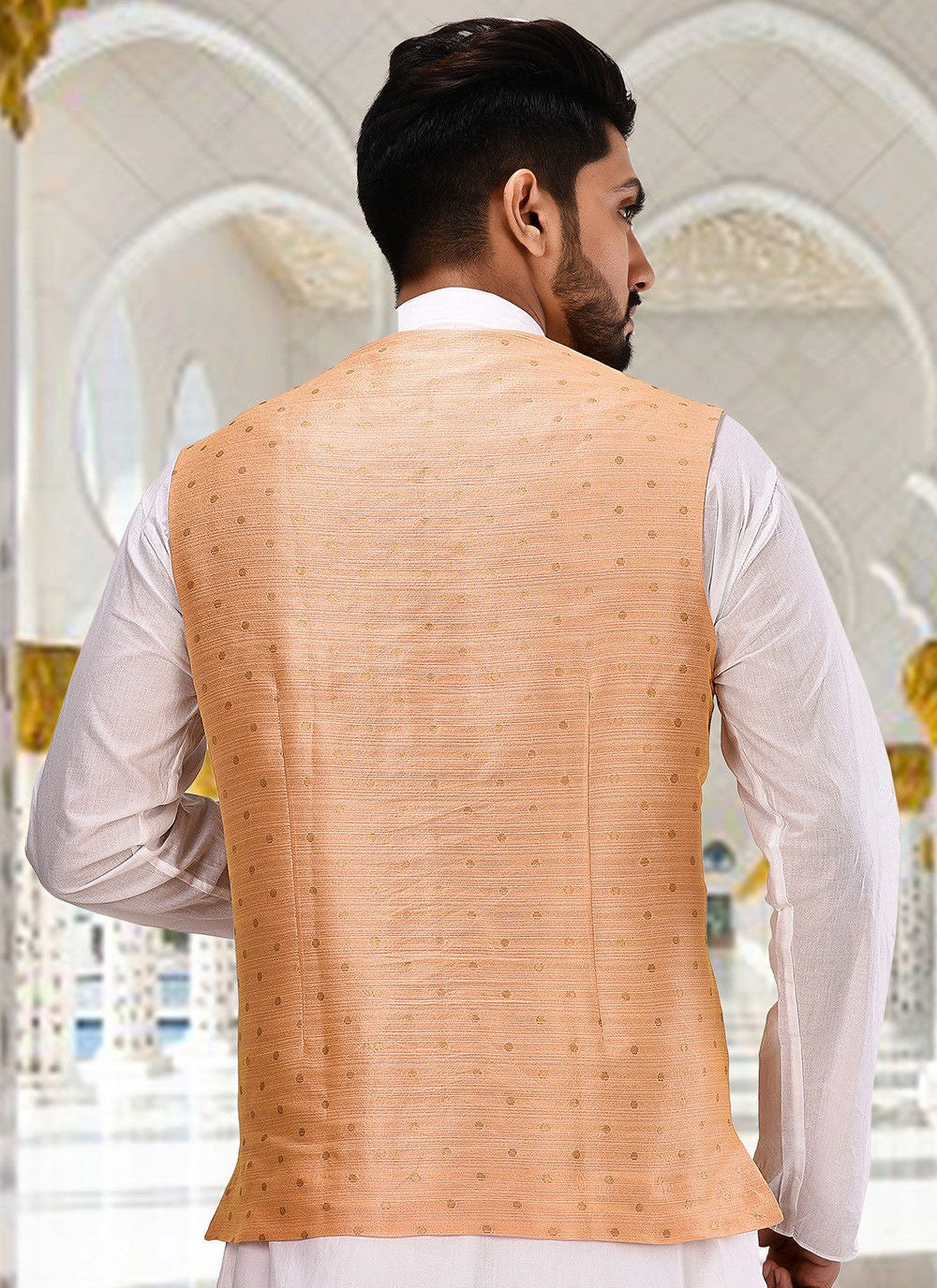 Fancy Work Cotton Peach Nehru Jackets - M2751