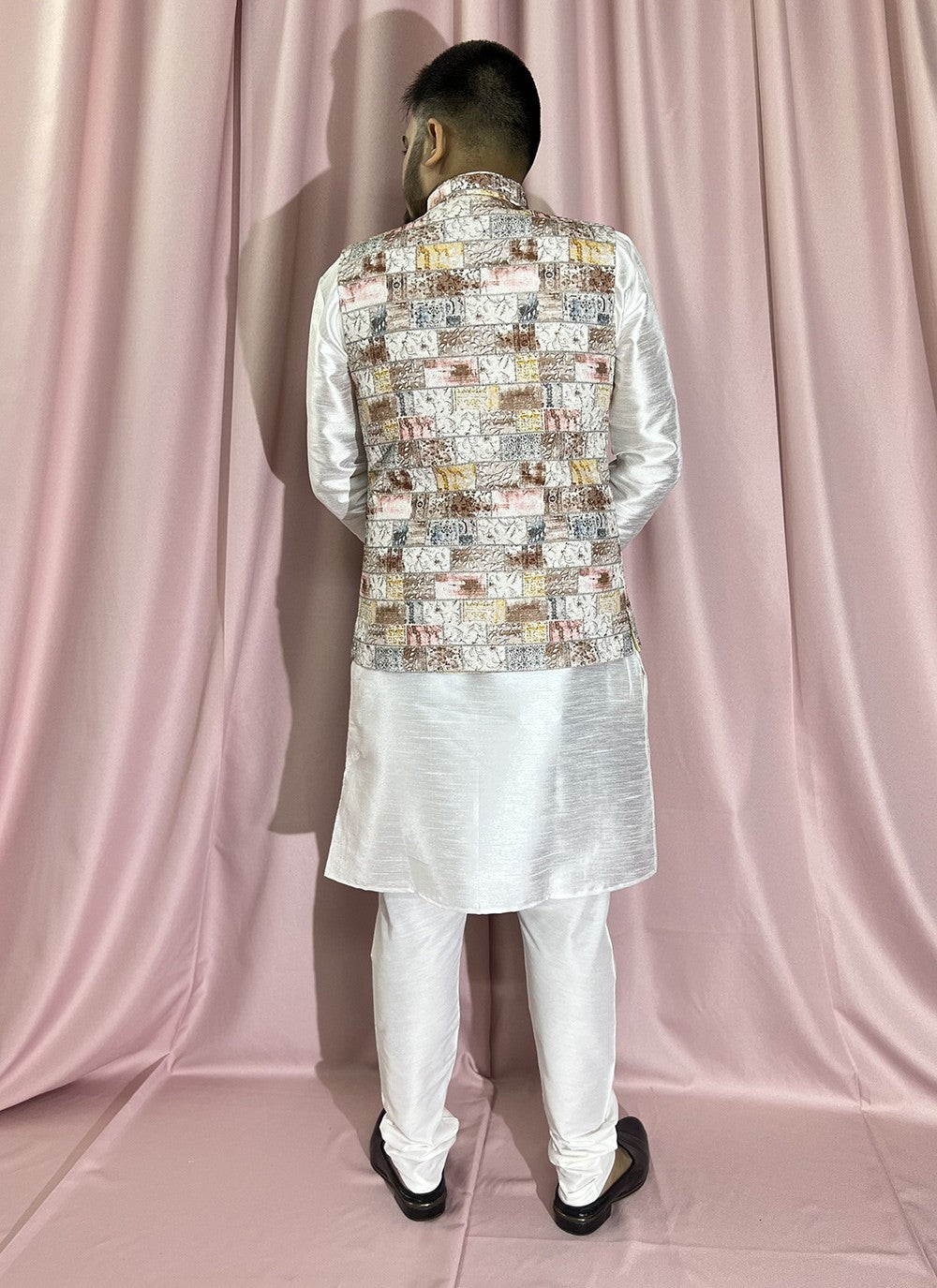 Embroidered Rayon, Silk Cream, White Kurta Payjama With Jacket - M5903