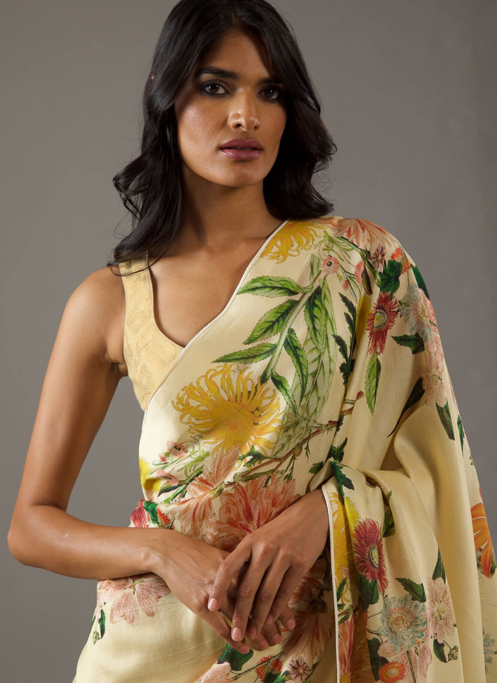 Classic Saree Printed Cream Pure Crepe Saree S13576