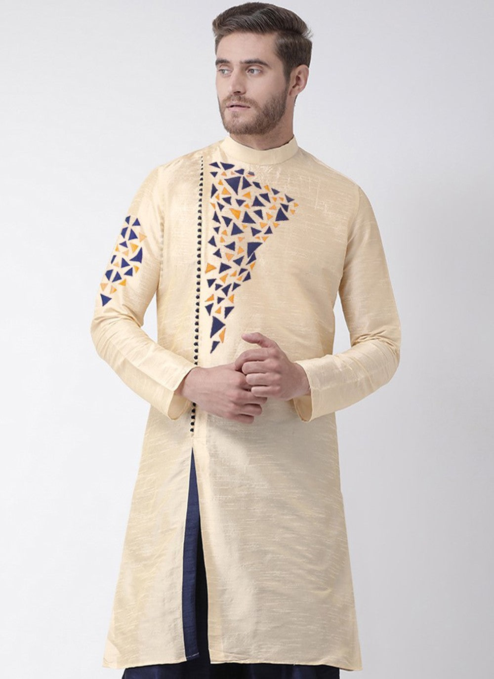 Embroidered Dupion Silk Cream Kurta - M2088