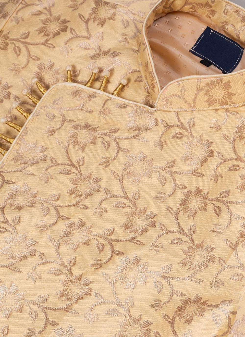 Embroidered Jacquard Silk Cream Indo Western - M7048