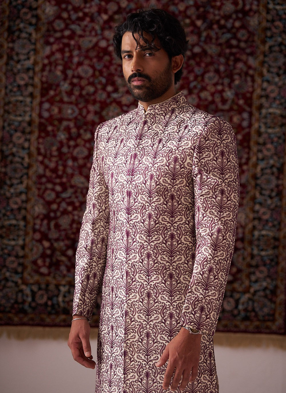 Embroidered Silk Cream Sherwani - M8423