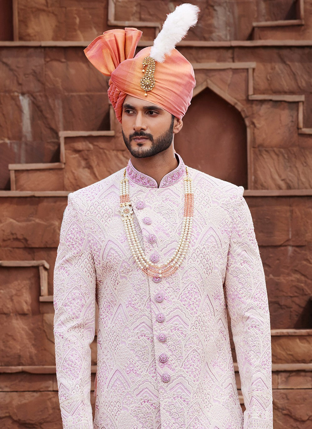 Embroidered Art Silk Cream Sherwani - M6510