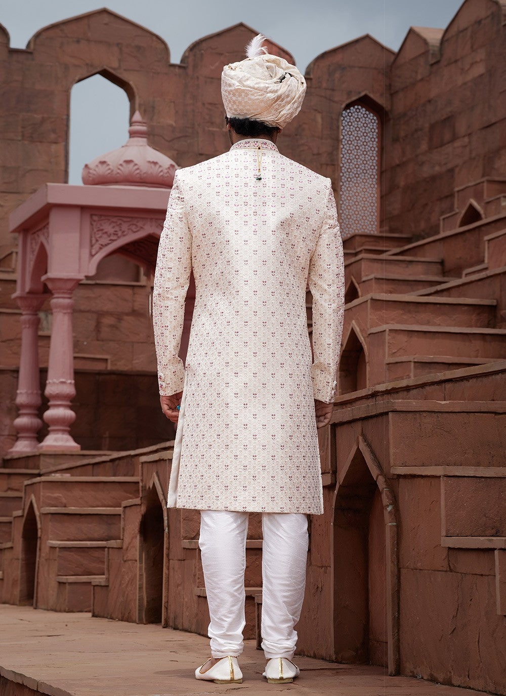 Embroidered Art Silk Cream Sherwani - M6519