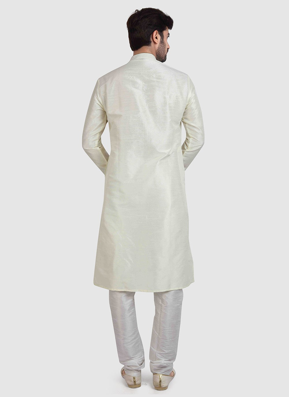 Plain Art Silk Cream Kurta Pyjama - M3413