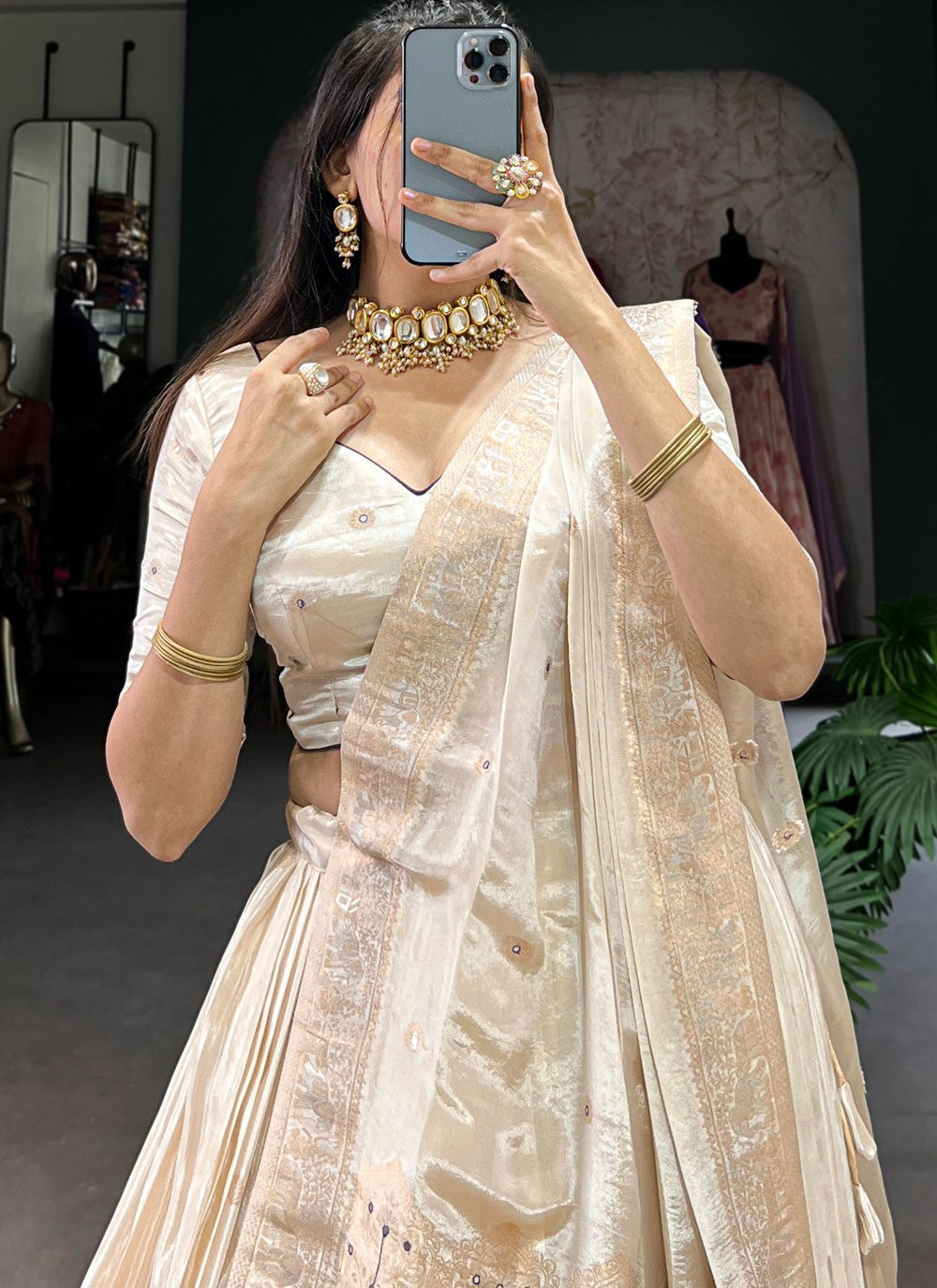 Beads Shimmer Cream A - Line Lehenga L3769