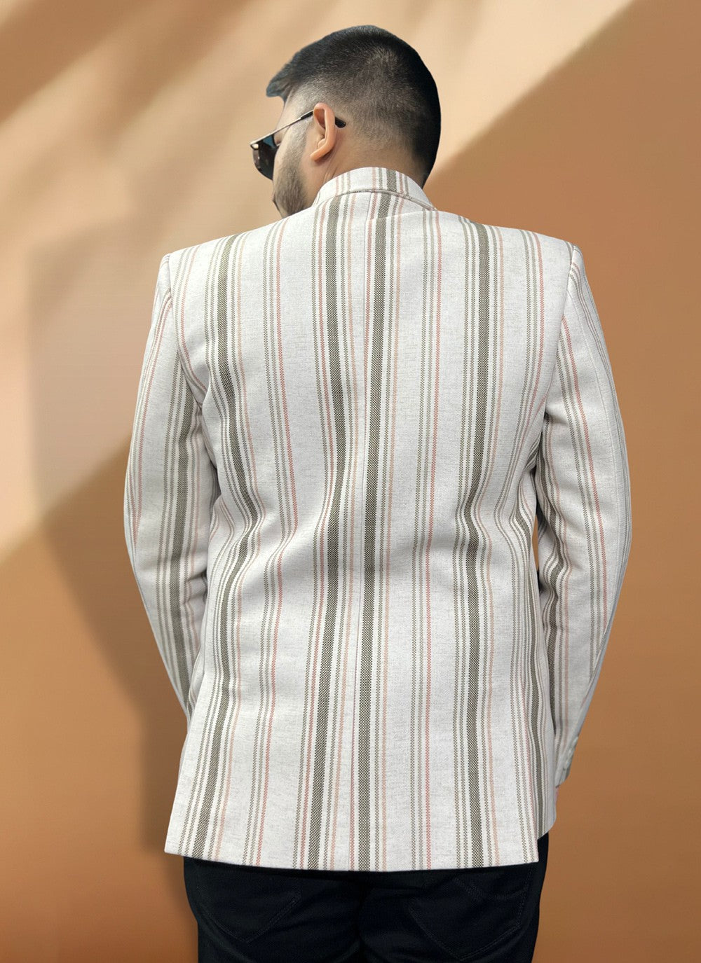 Woven Jacquard Cream Coats & Blazers - M5560