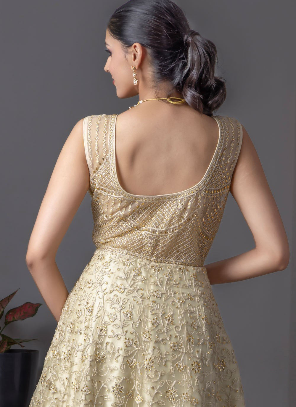 Embroidered Net Cream Salwar Suit T6522