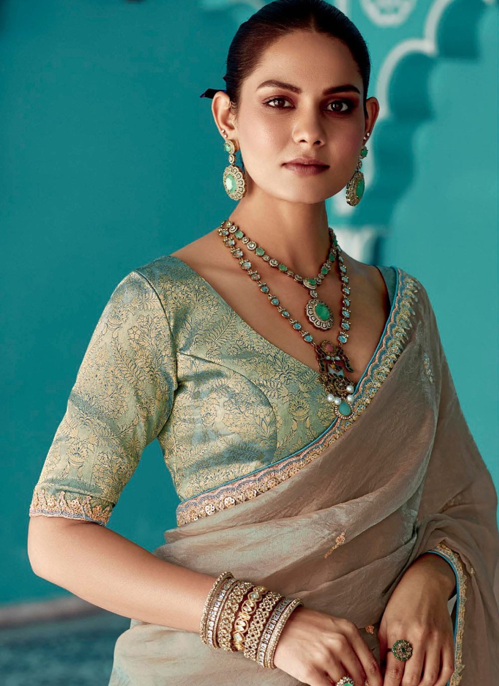 Classic Saree Embroidered Beige Crush Saree S13276