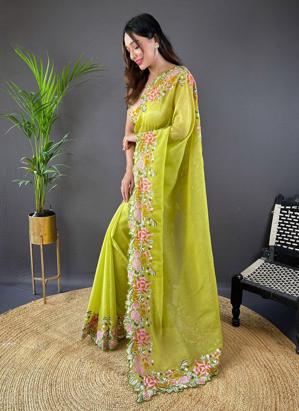 Cut Work, Embroidered Silk Saree - S11759