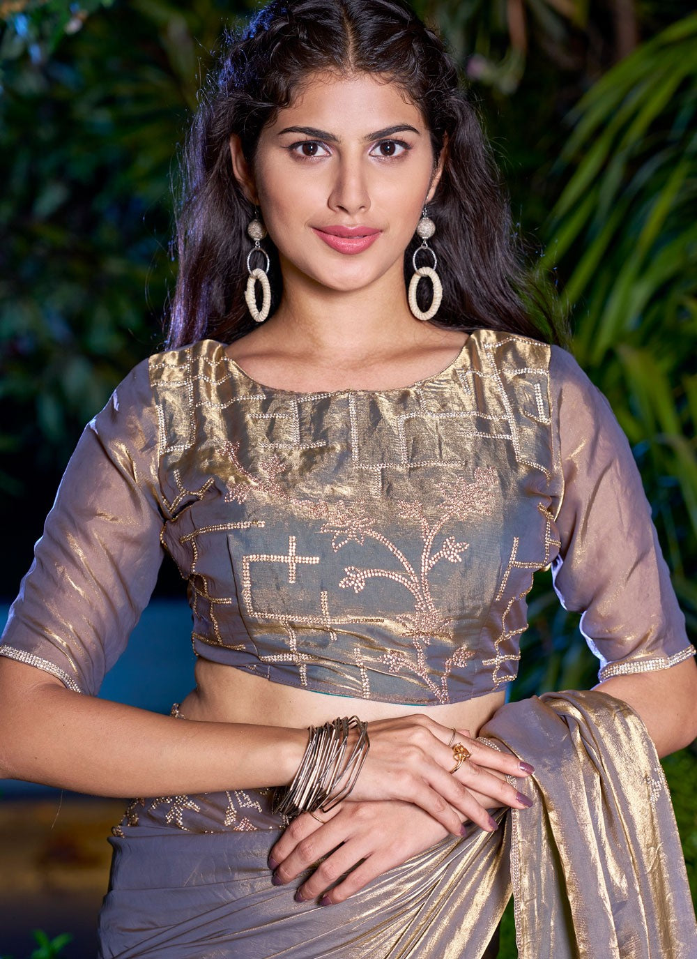 Cutdana, Swarovski Satin Silk Saree - S11621