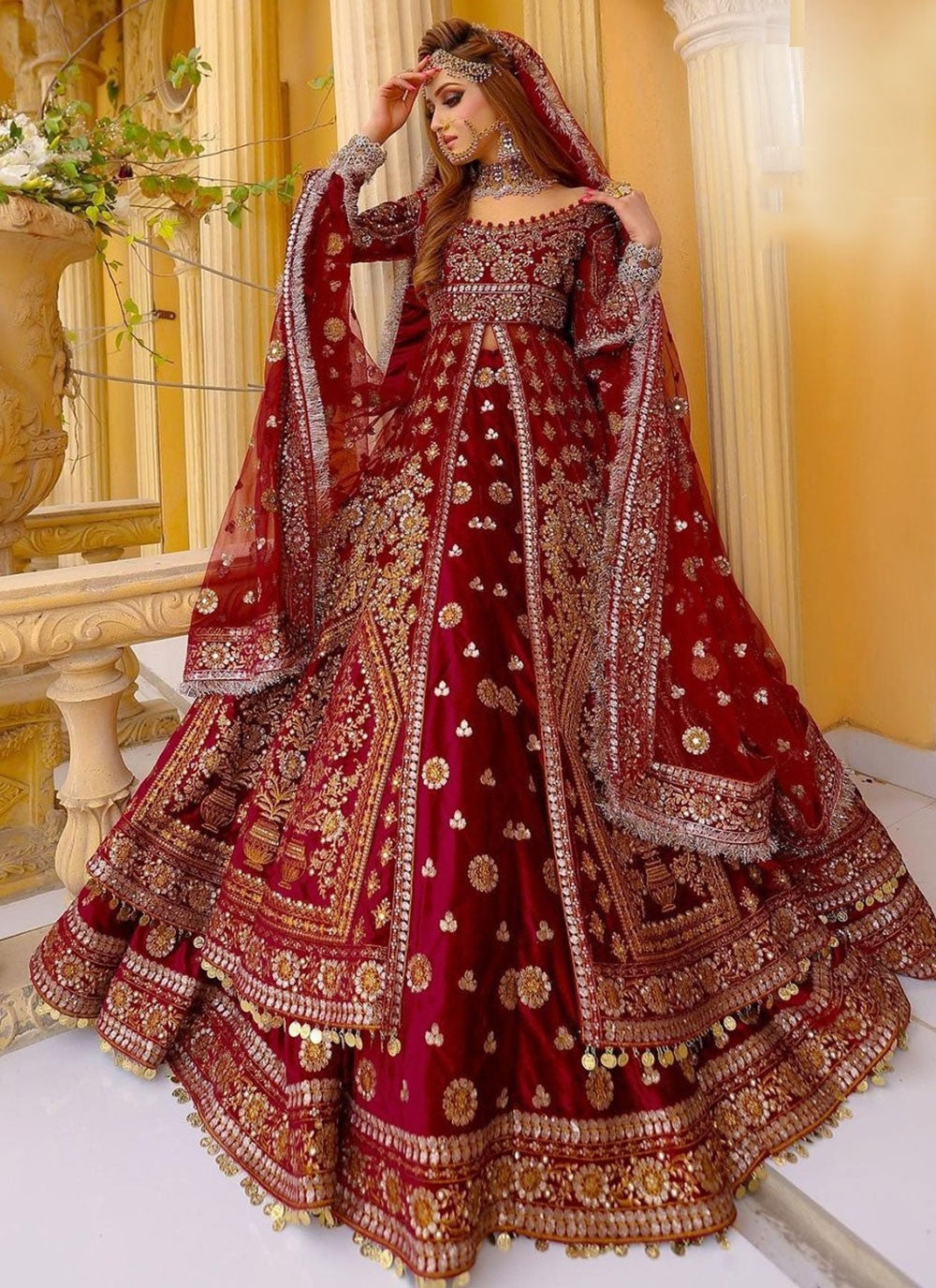 Embroidered Velvet Red A - Line Lehenga L3756