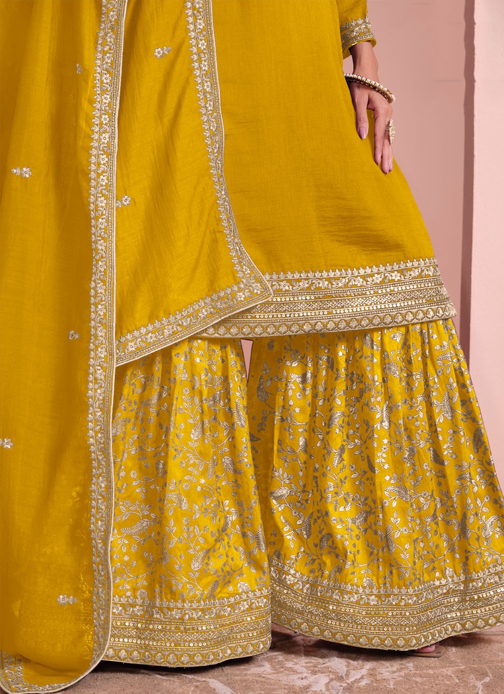 Embroidered Art Silk Mustard Salwar Suit T5993