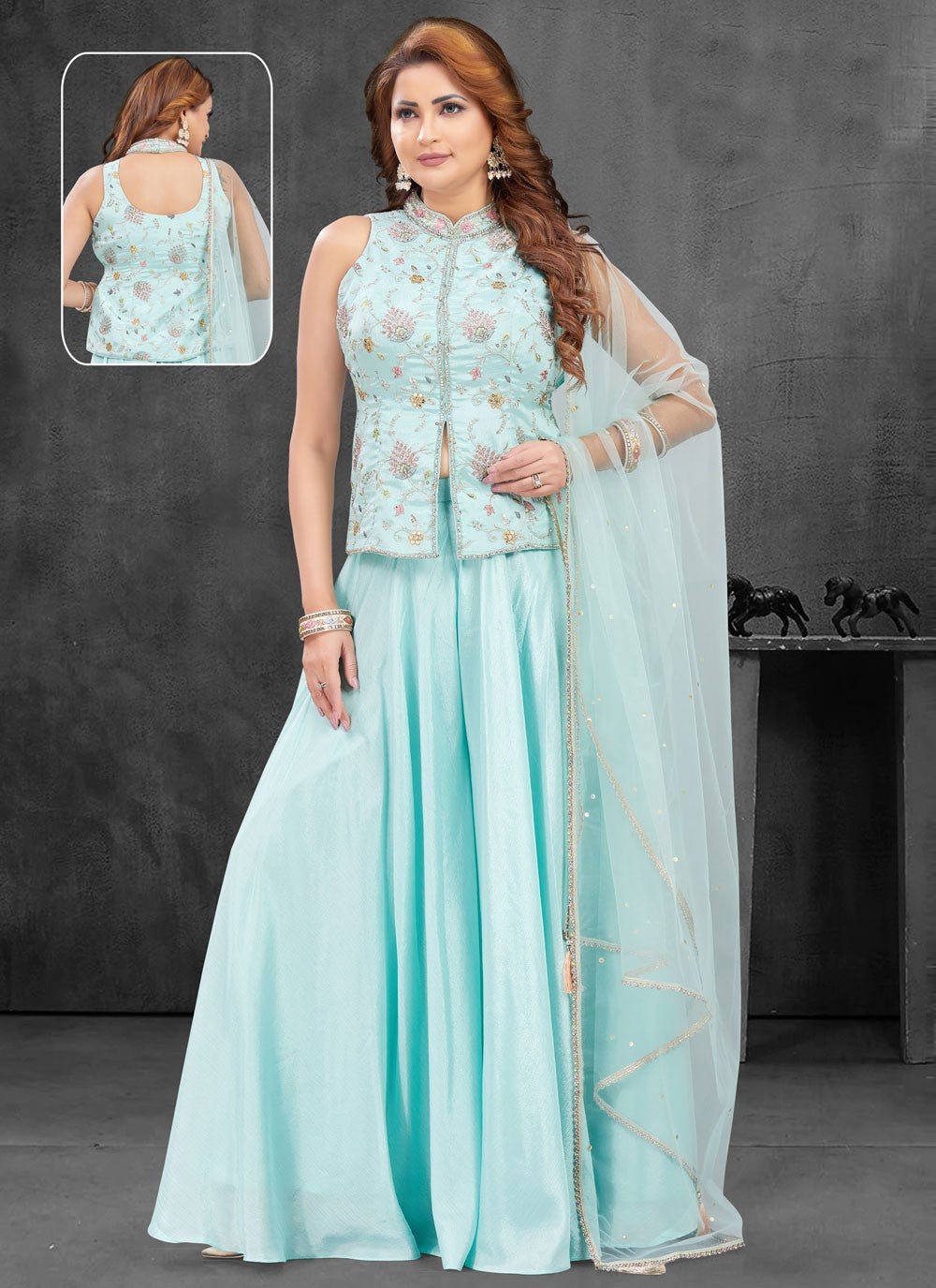Salwar Suit Embroidered Aqua Blue Georgette T5725