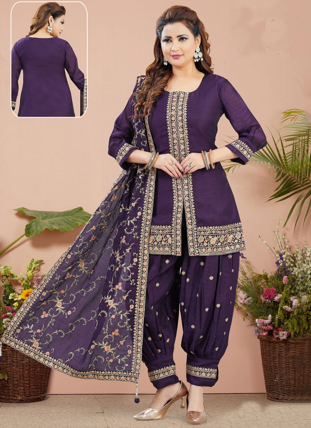 Salwar Suit Weaving Zari Violet Silk T5234