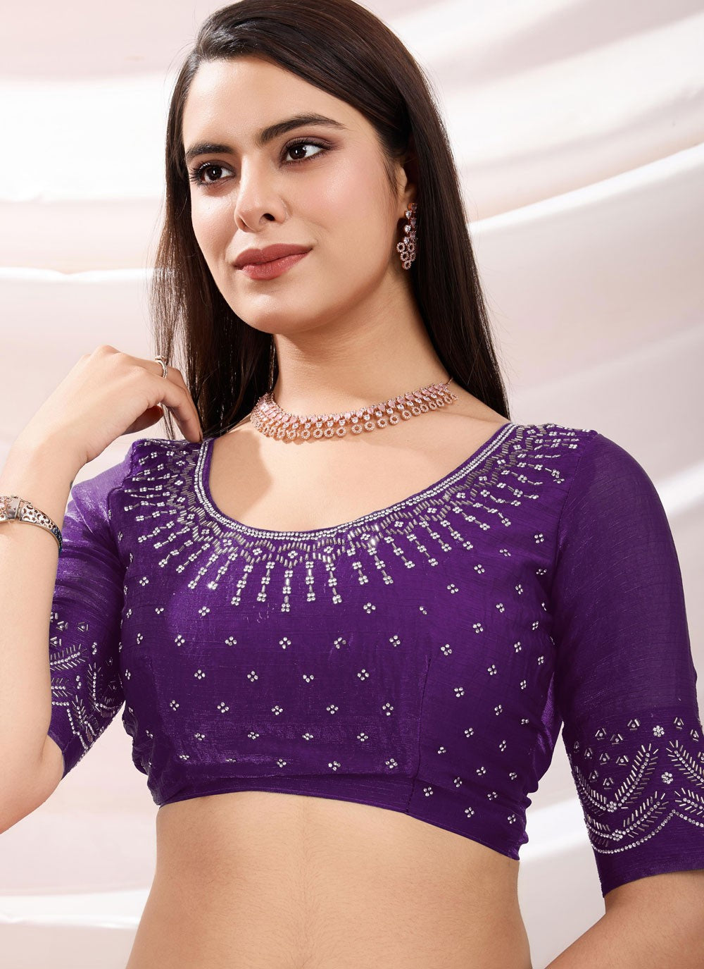 Designer Beads Purple Chiffon Saree S13405