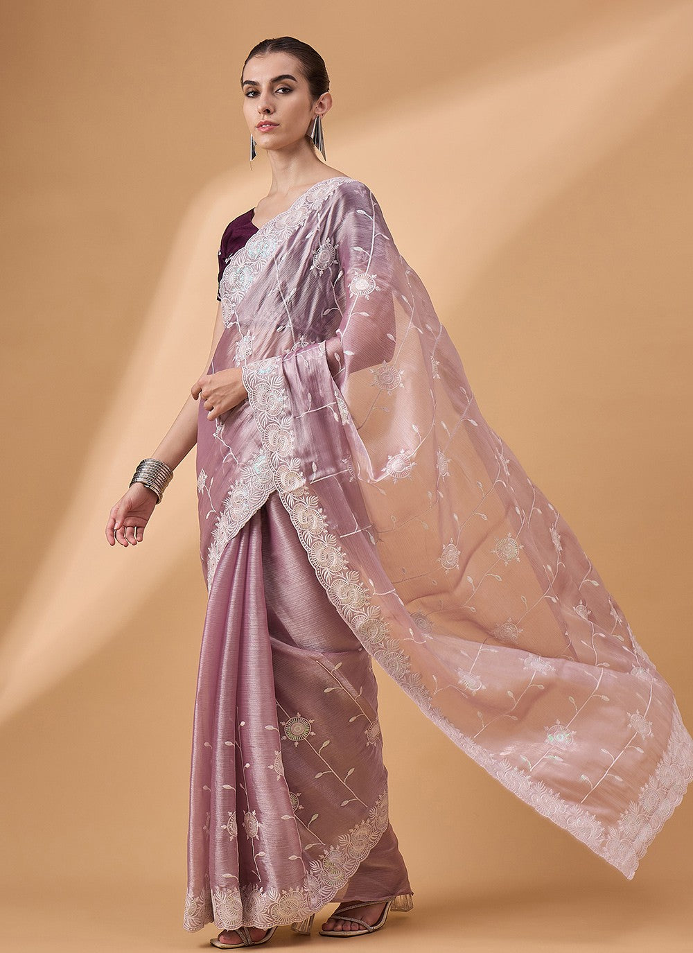 Traditional Embroidered Organza Saree - S7430
