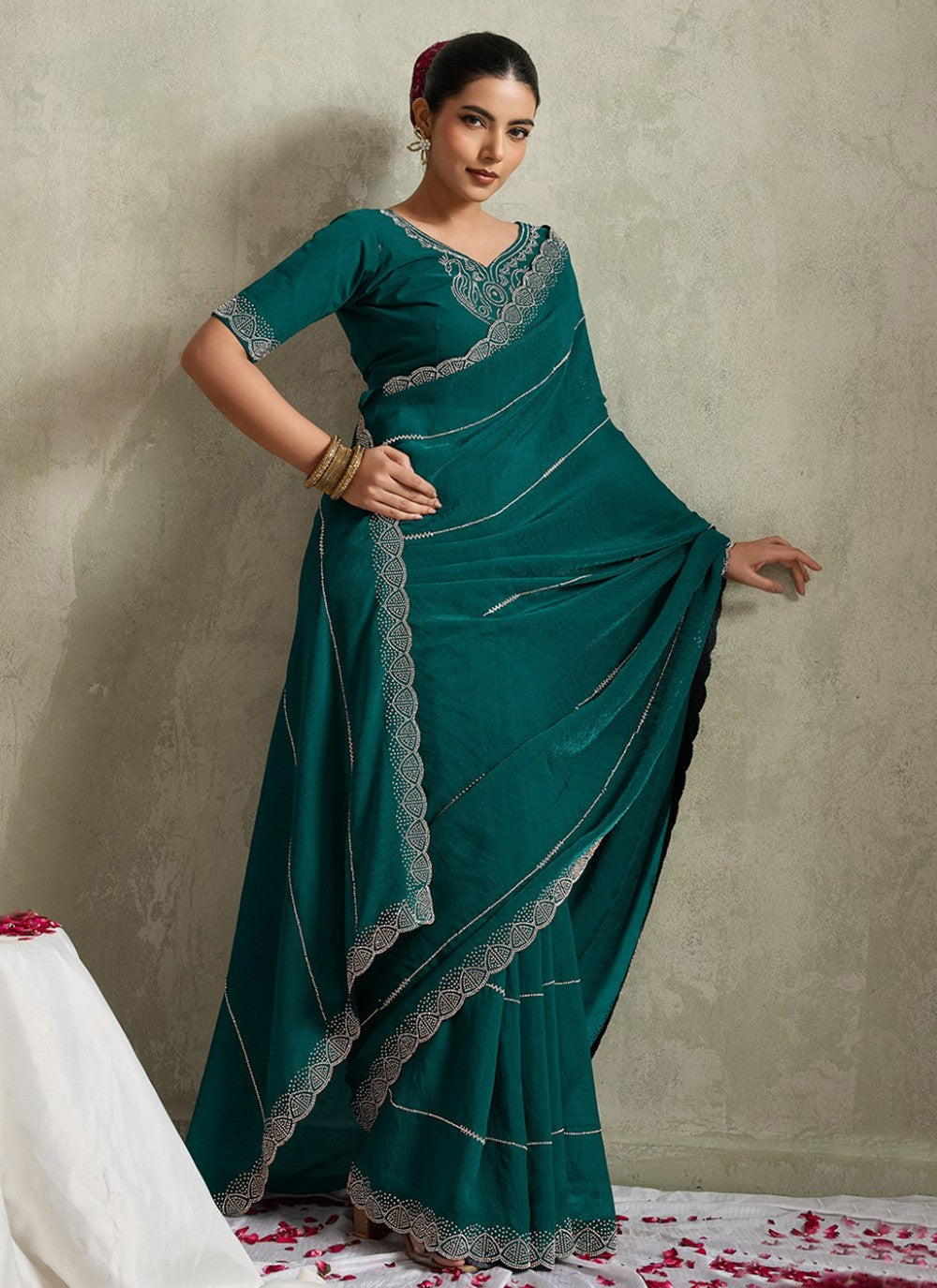Rama Satin Contemporary Saree Diamond, Printed S20159