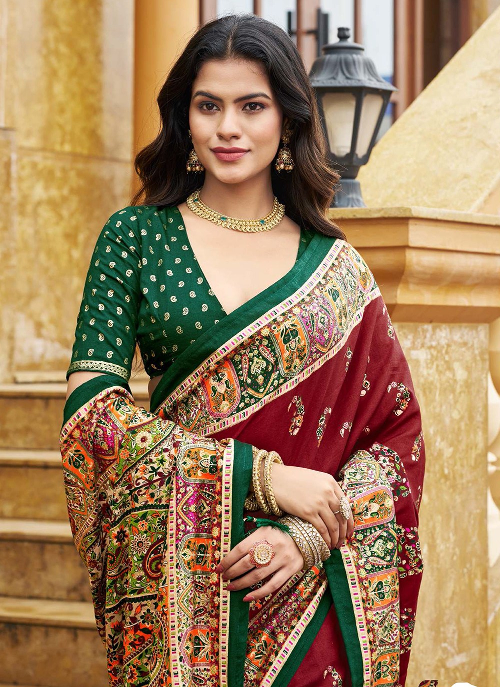Maroon Silk Trendy Saree Digital Print S19348
