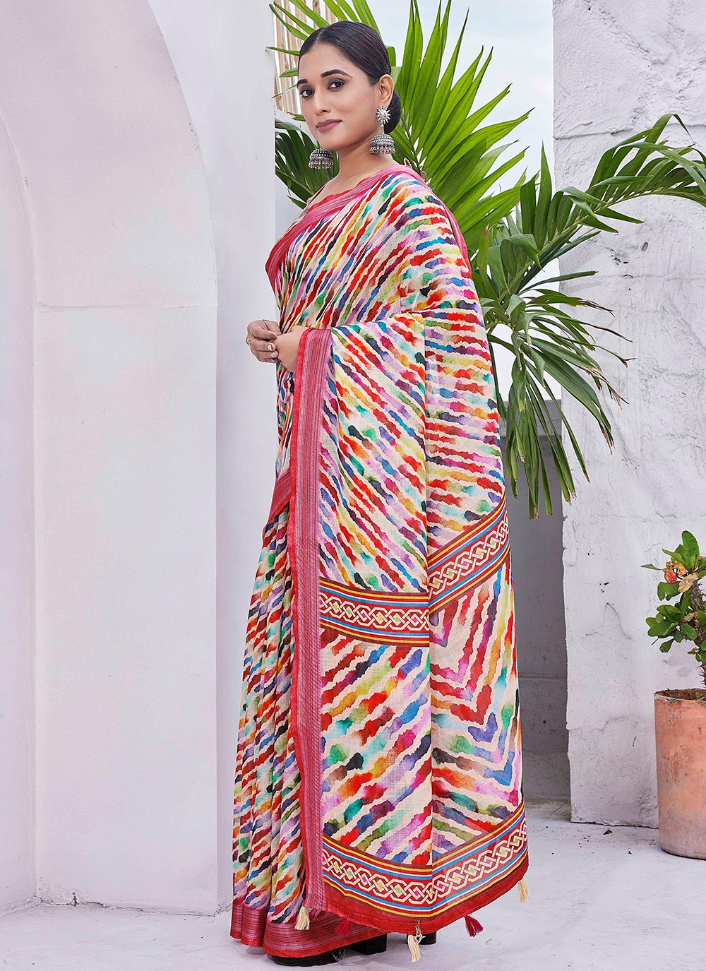 Classic Digital Print Linen Saree - S9004