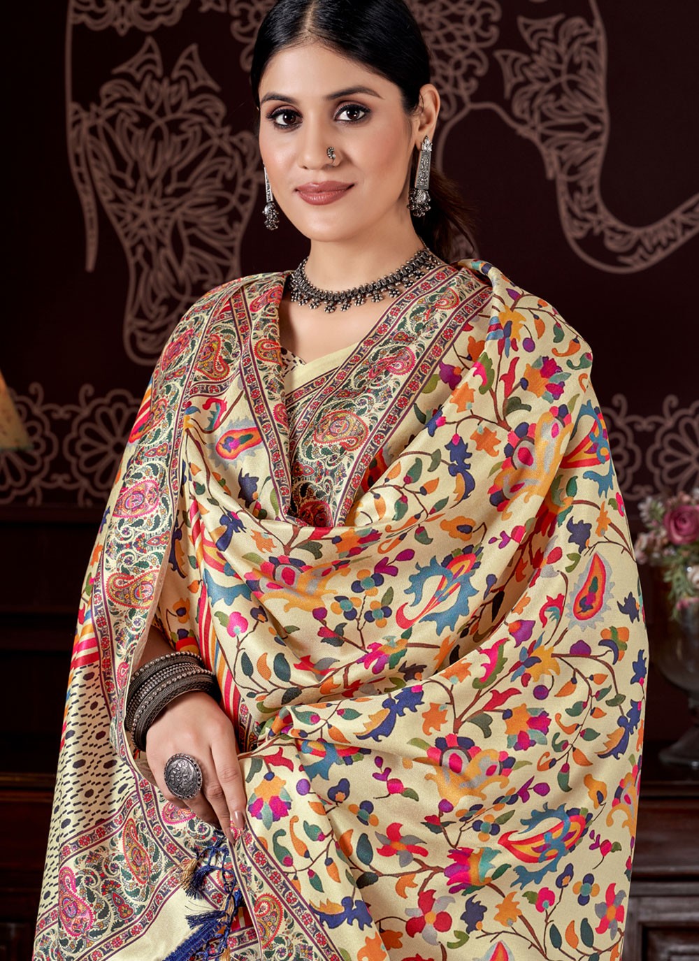 Classic Digital Print Pashmina Saree - S4246