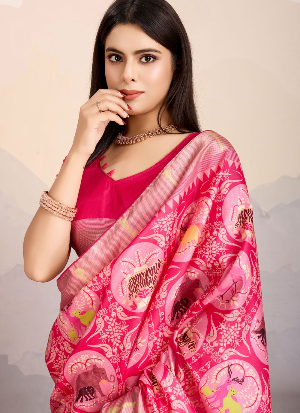 Digital Print Pure Dola Magenta Classic Saree S14909
