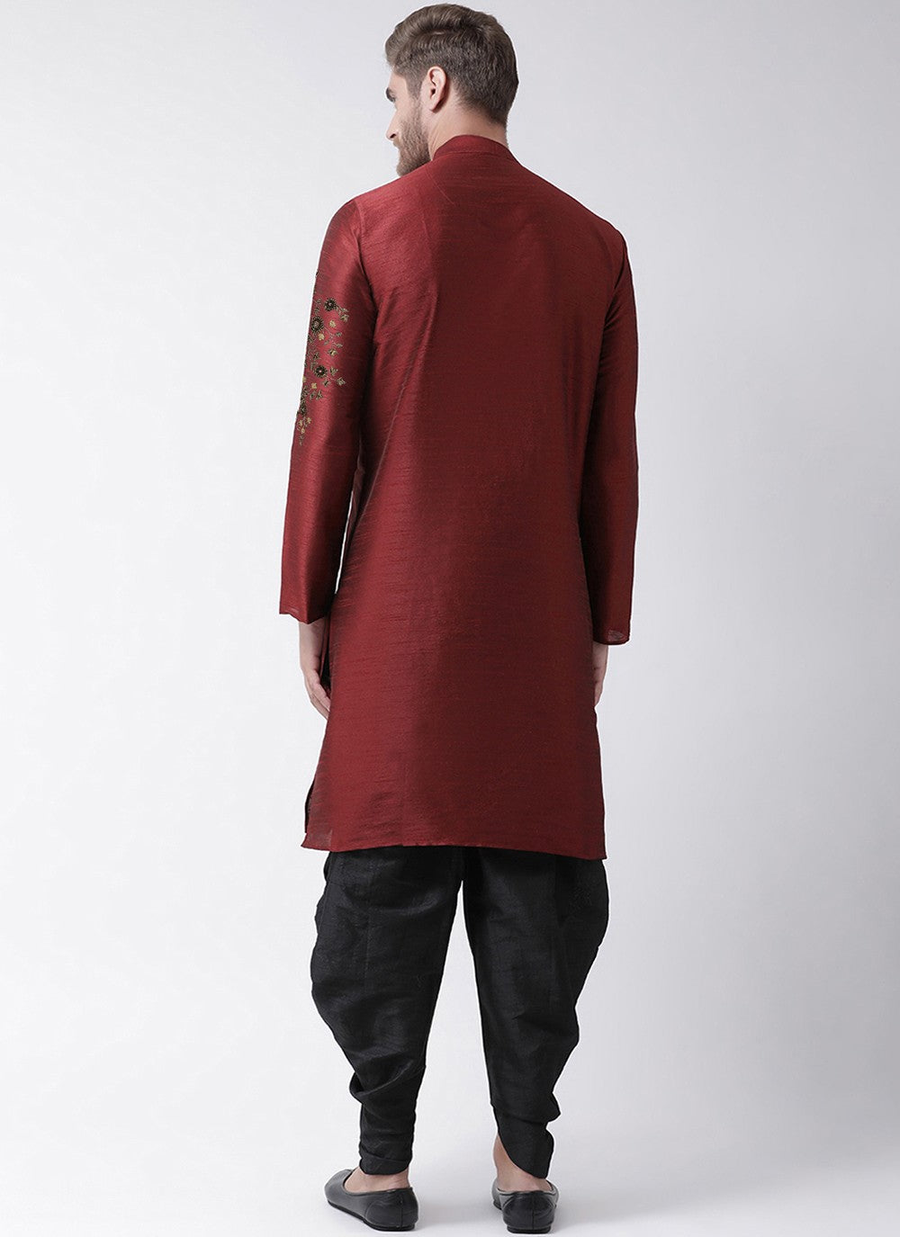 Embroidered Dupion Silk Maroon Angrakha - M3207