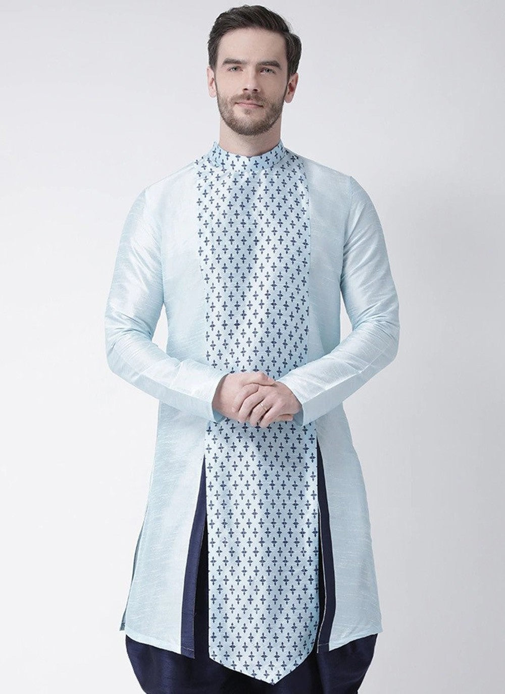 Weaving Zari Dupion Silk Aqua Blue Kurta - M2274