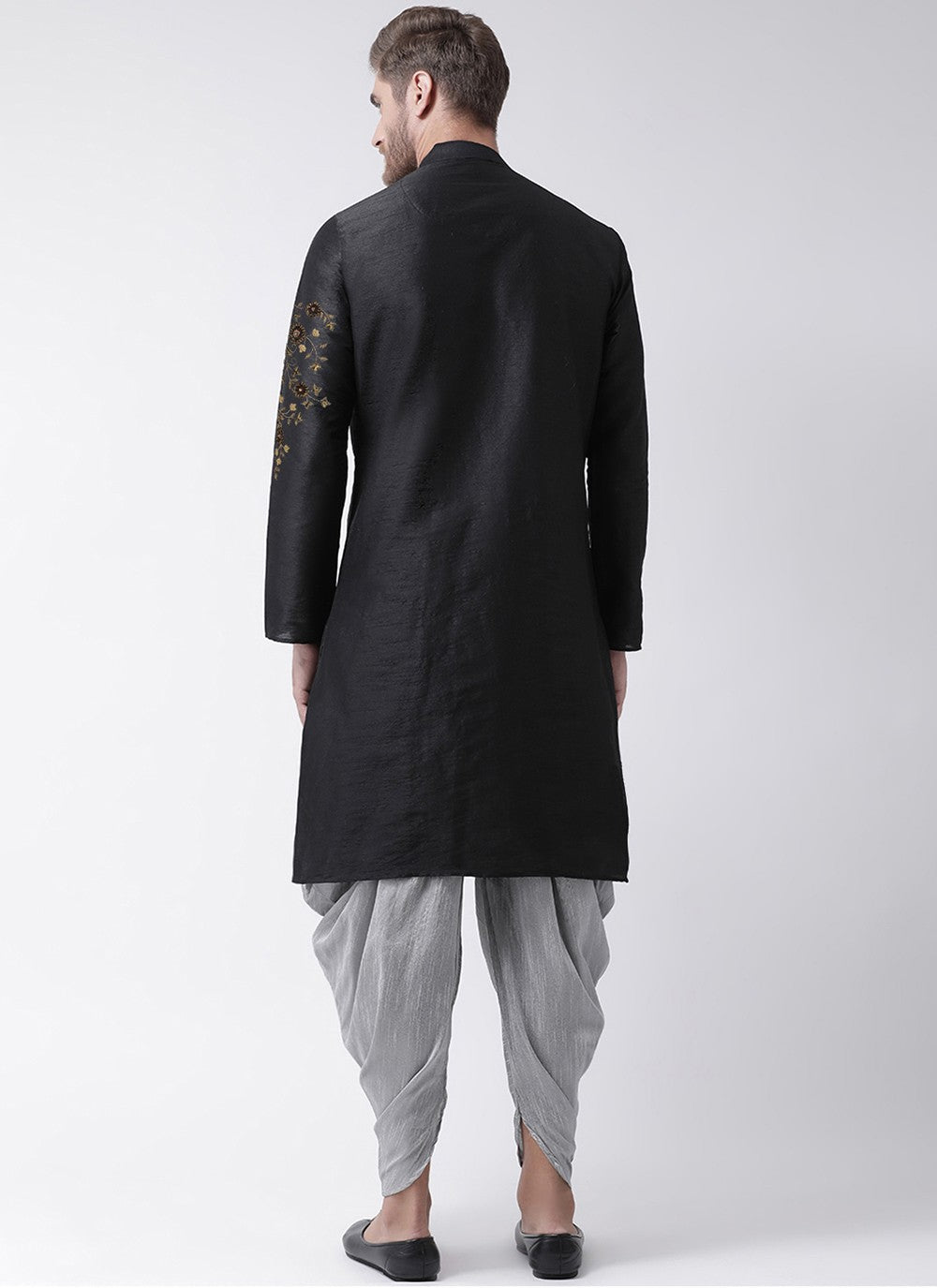 Embroidered Dupion Silk Black Angrakha - M3203