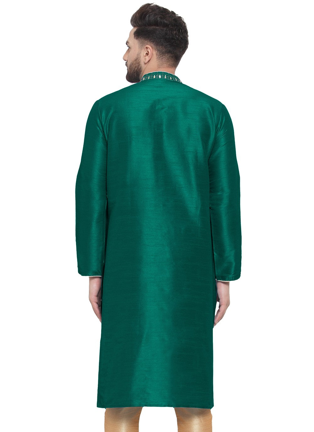 Embroidered Dupion Silk Green Kurta - M7328