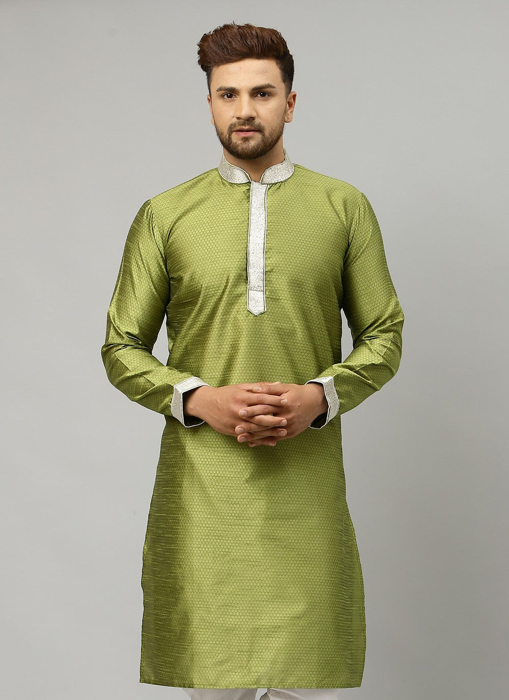 Embroidered Dupion Silk Green Kurta - M1900