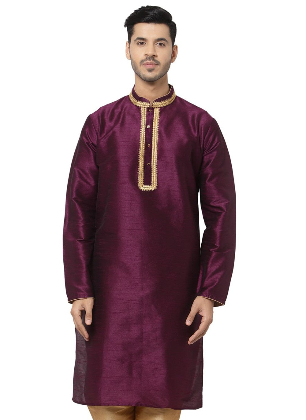 Embroidered Dupion Silk Purple Kurta - M3179