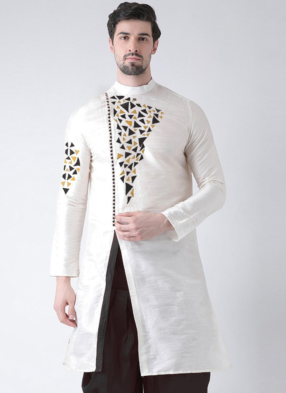 Embroidered Dupion Silk White Kurta - M2084