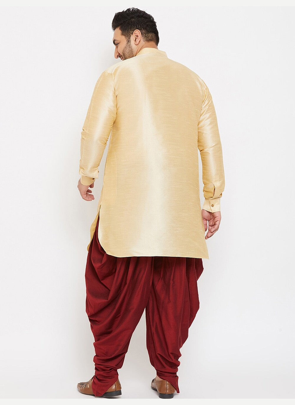 Plain Dupion Silk Cream Dhoti Kurta - M2646