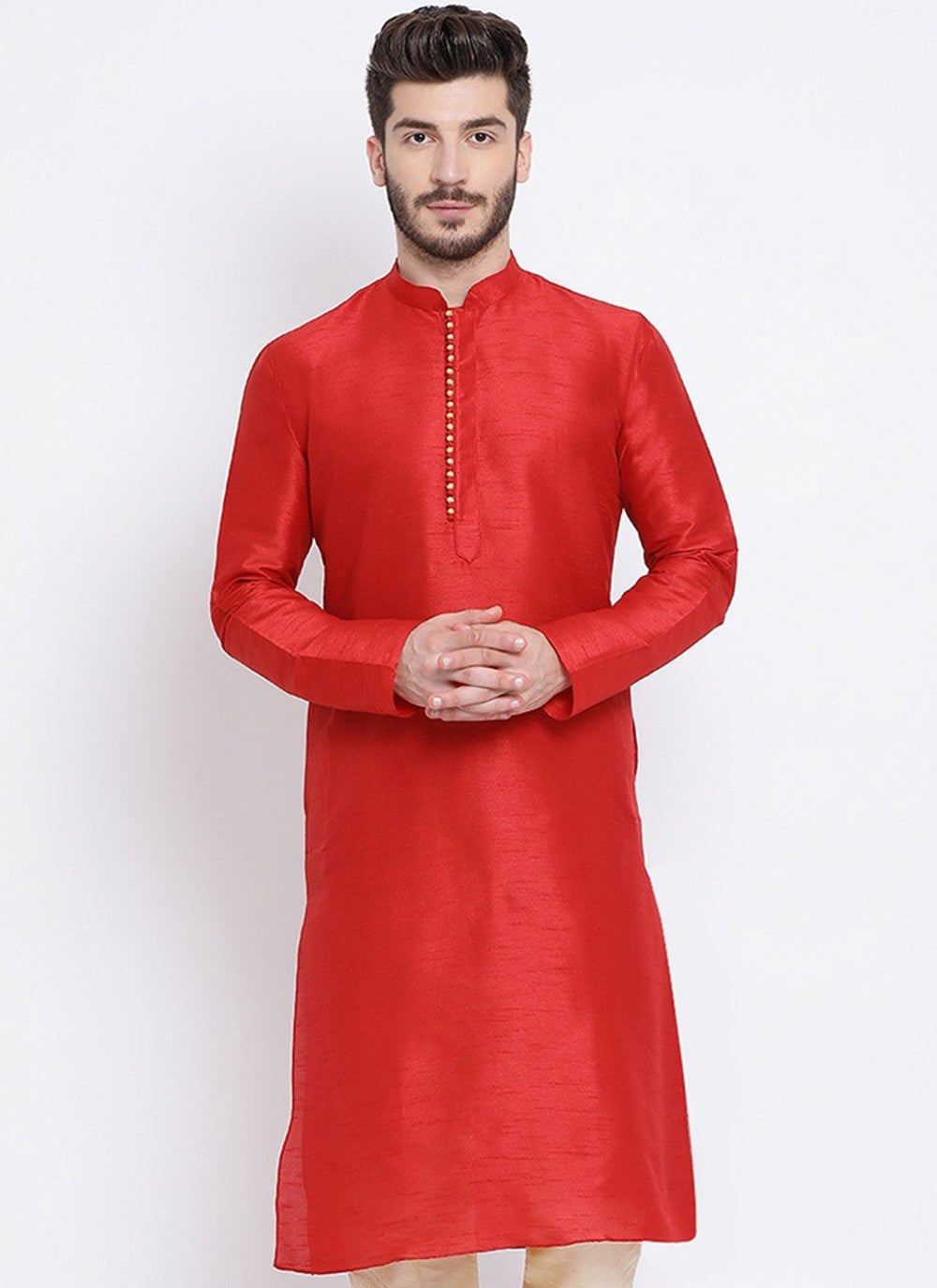 Plain Dupion Silk Red Kurta - M1993