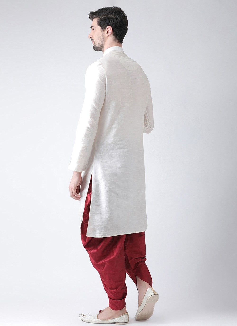 Embroidered Dupion Silk White Angrakha - M6689