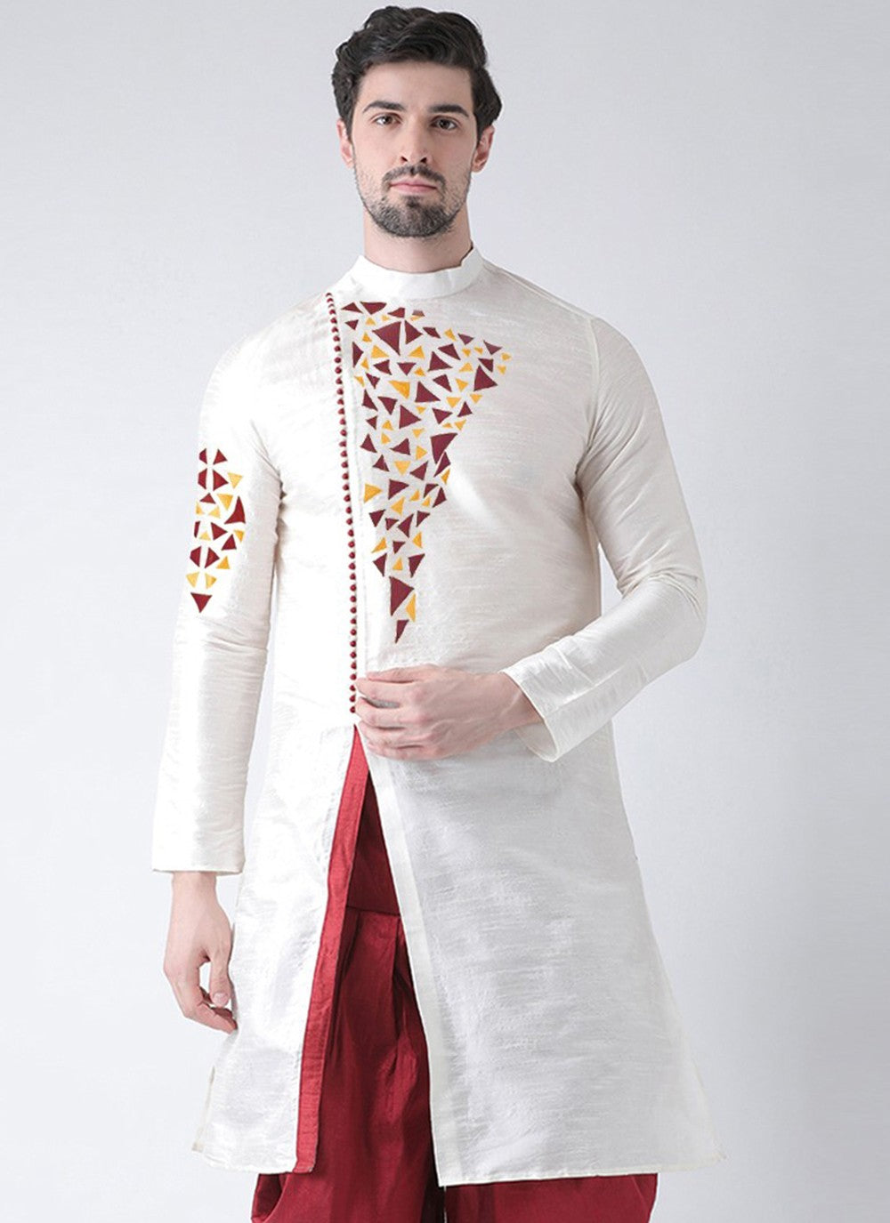 Embroidered Dupion Silk White Kurta - M2083