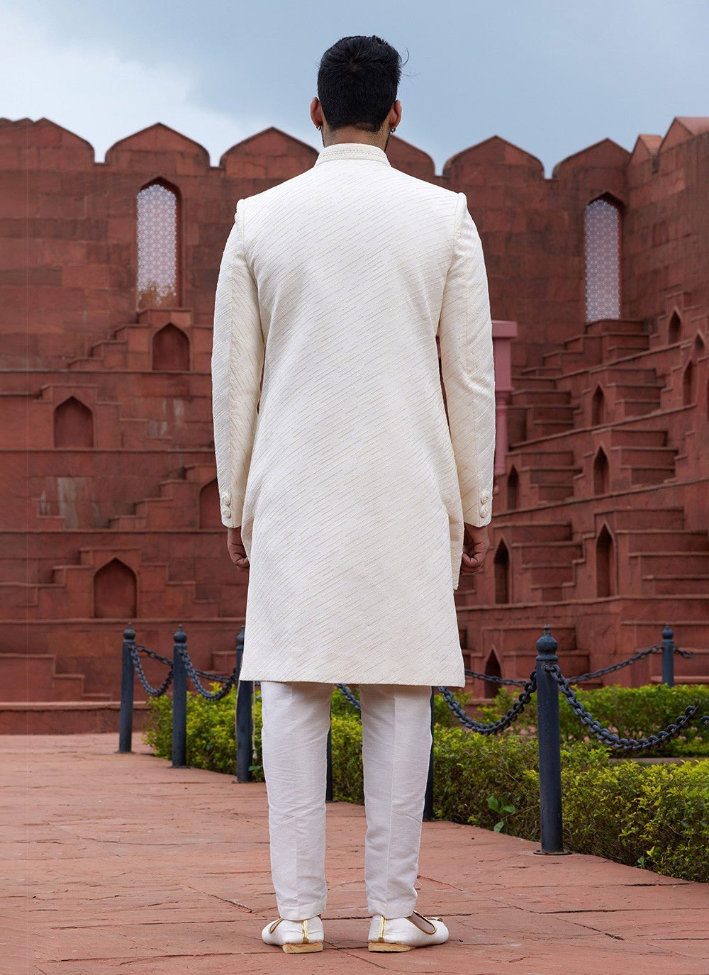 Embroidered Art Silk Cream Indo Western Sherwani - M6149
