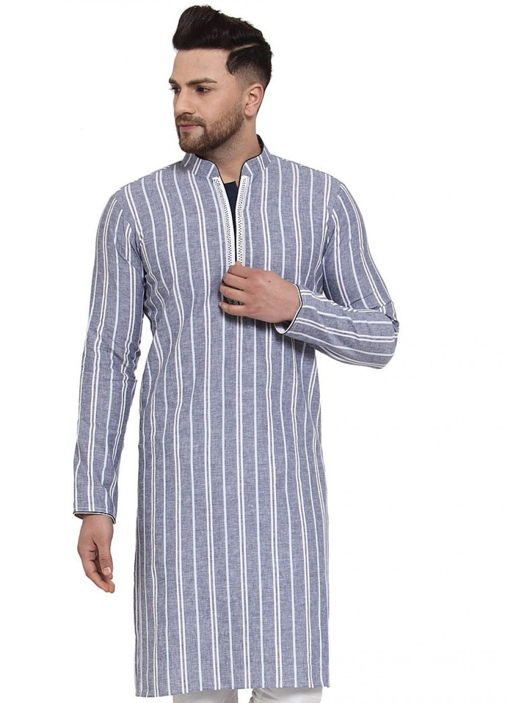 Embroidered Banarasi Silk Grey Kurta - M1613