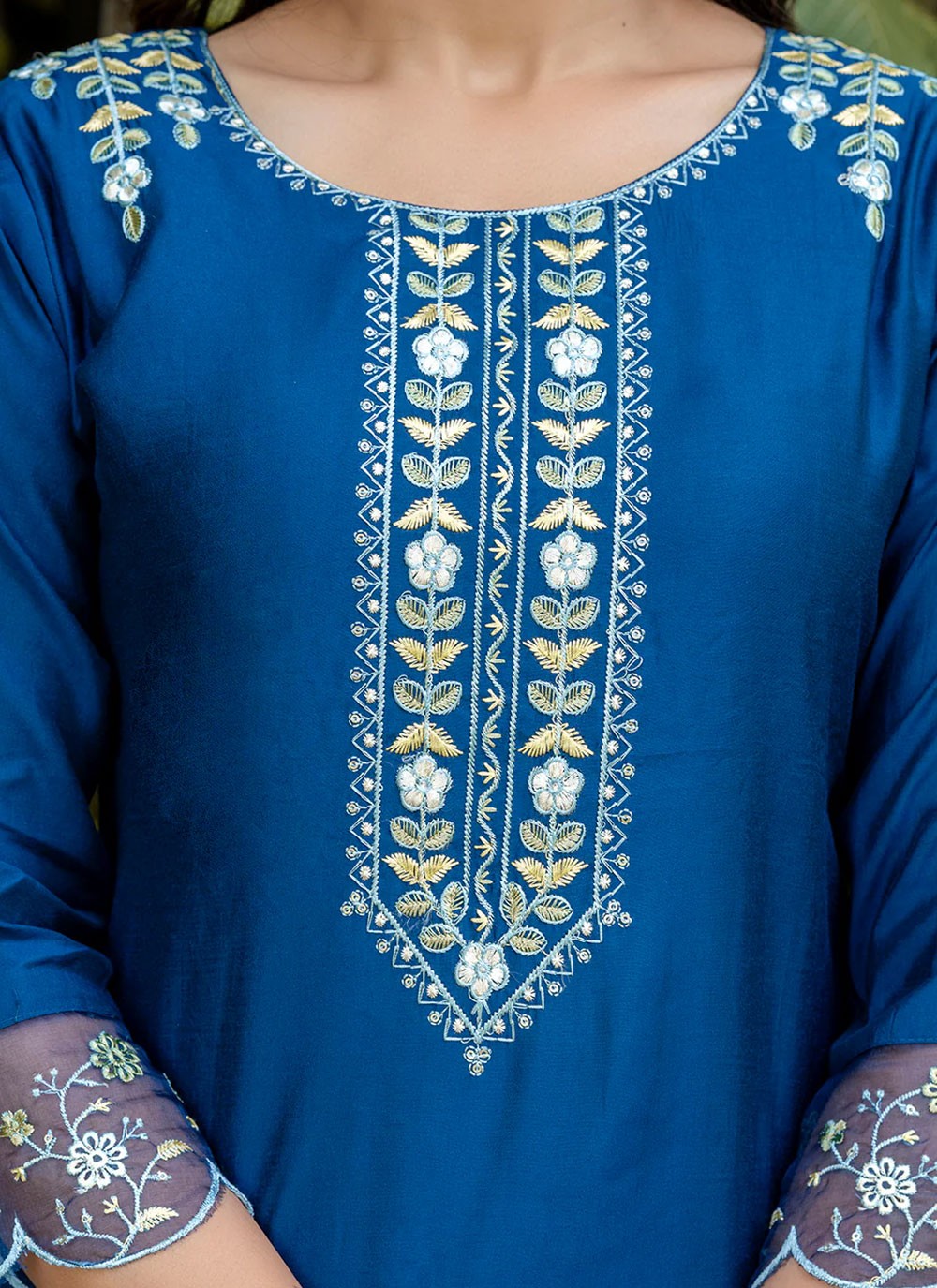 Pant Style Suit Embroidered Blue T6903