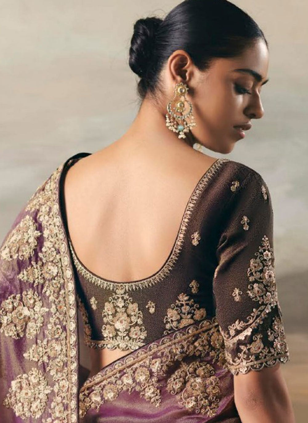 Purple Tissue Contemporary Saree Embroidered, Resham, Thread S20409