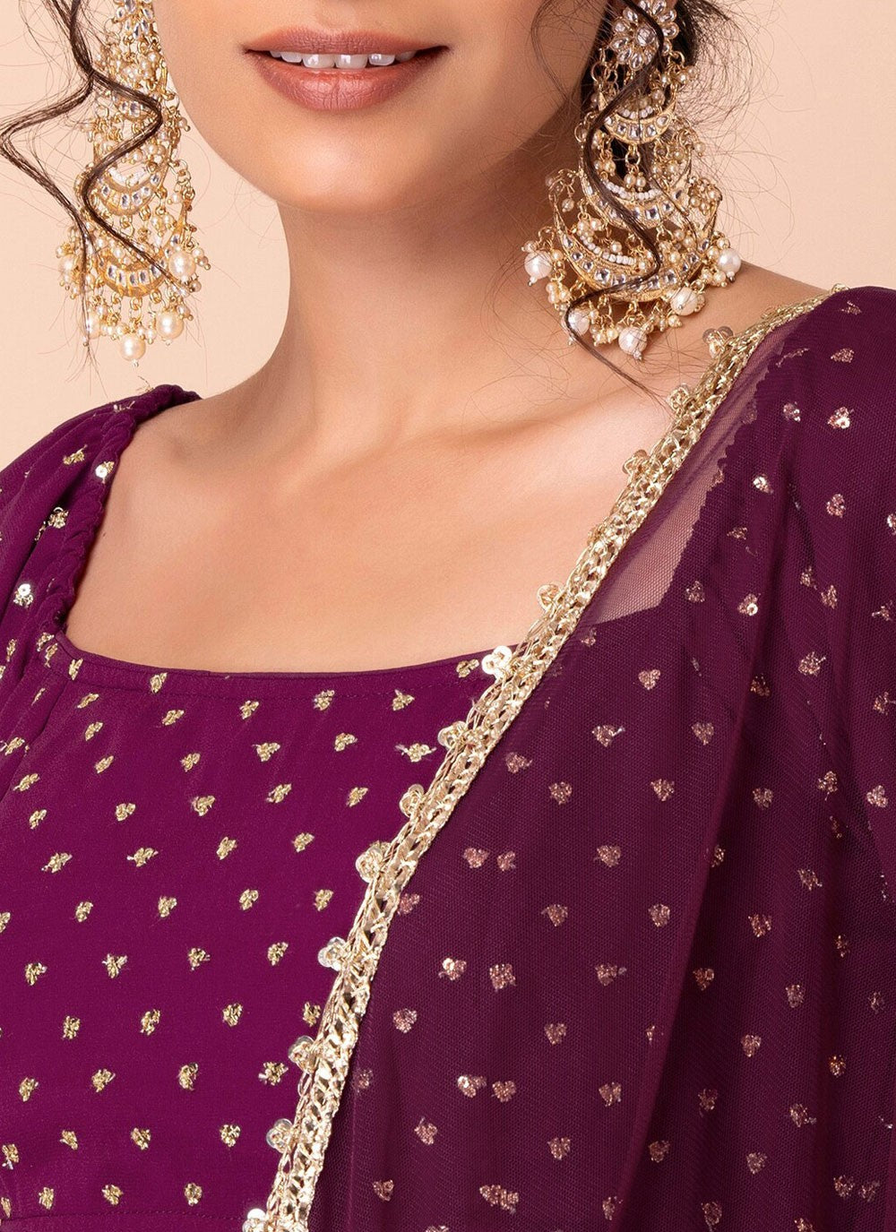 Embroidered Georgette Purple A - Line Lehenga L3832