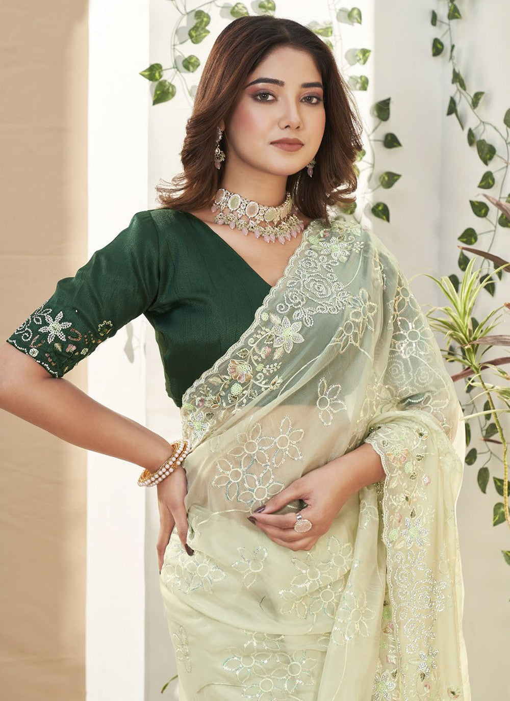 Trendy Embroidered Fancy Fabric Saree - S5206