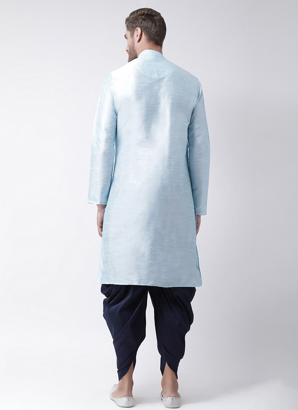 Embroidered Dupion Silk Aqua Blue Angrakha - M6697