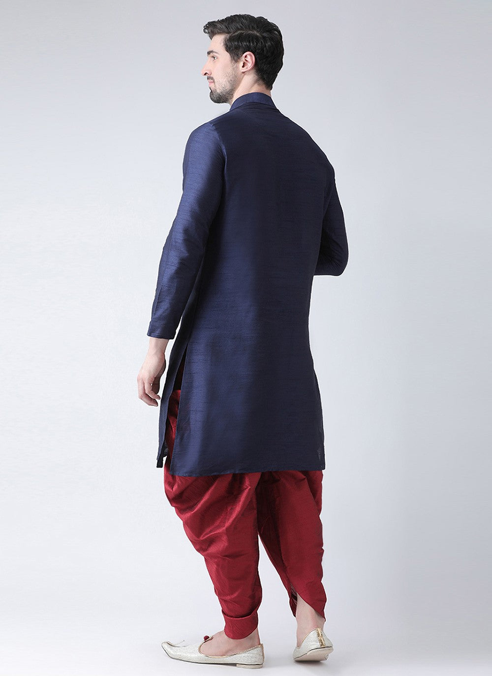 Embroidered Dupion Silk Navy Blue Angrakha - M6693