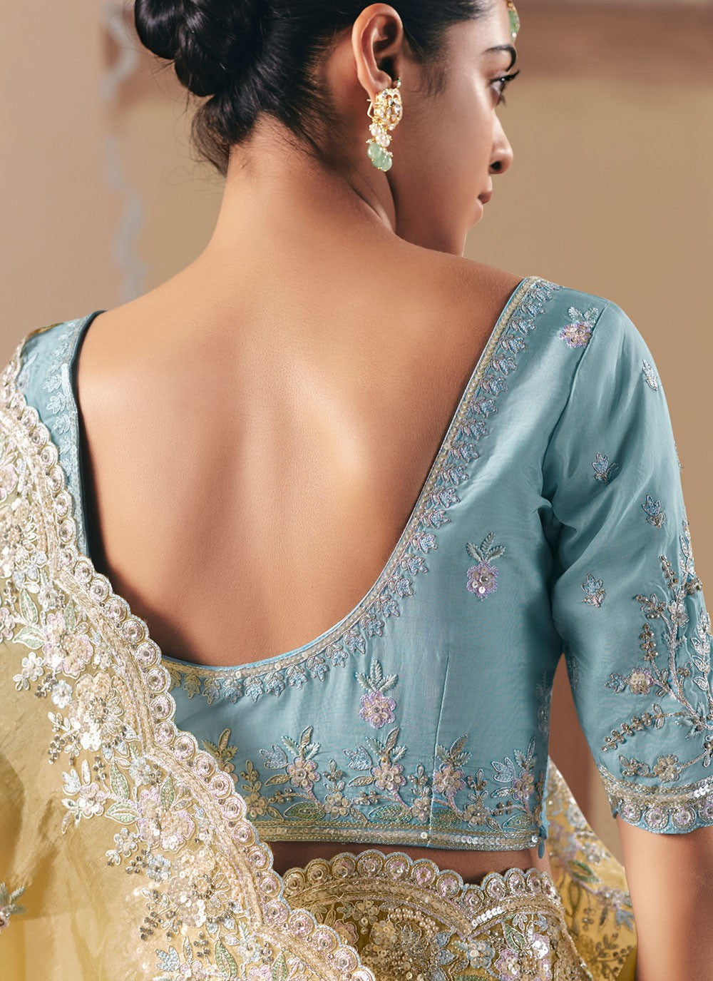 Yellow Fancy Fabric Traditional Saree Embroidered, Sequins S20025
