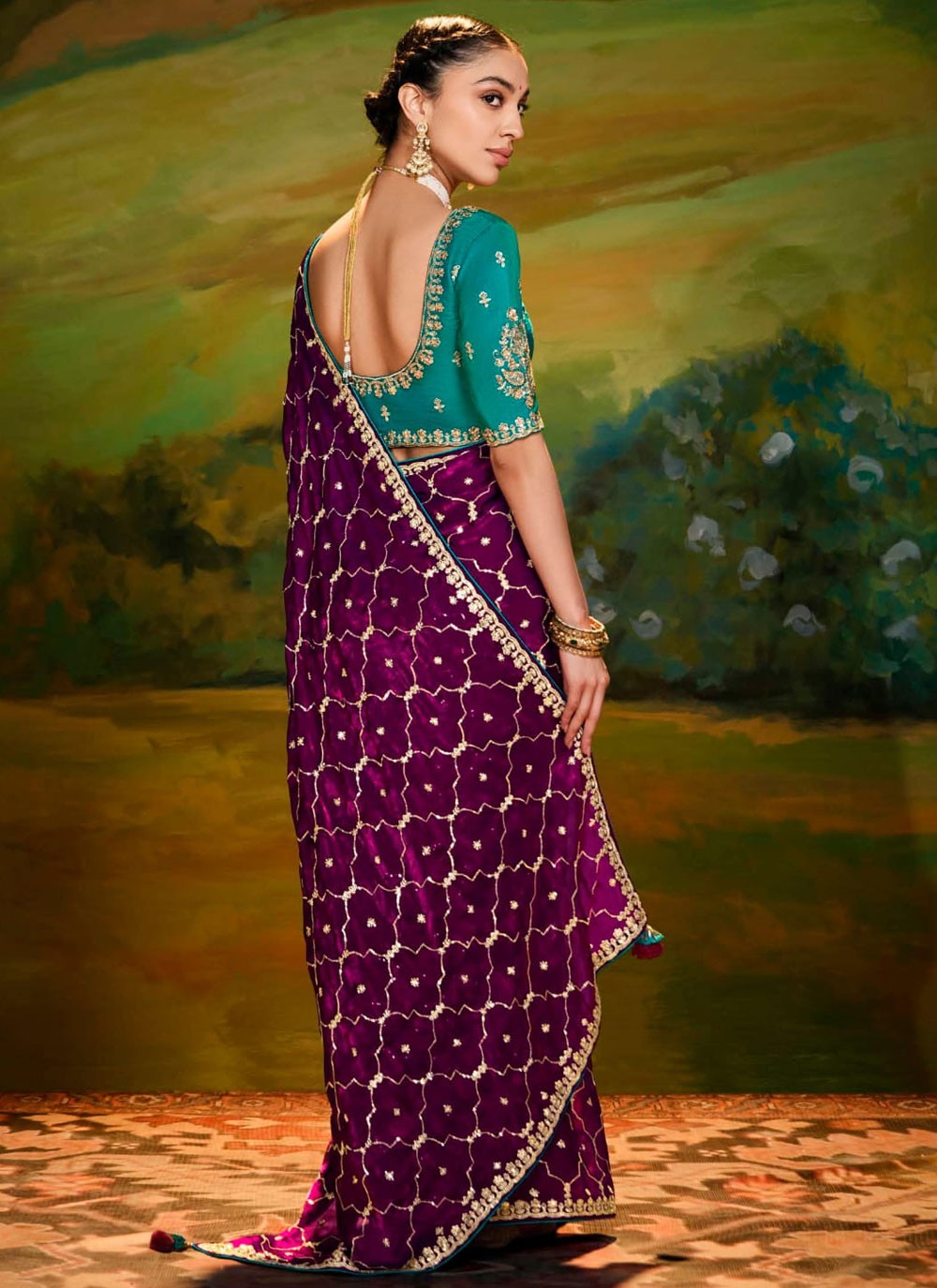 Embroidered Fancy Fabric Wine Traditional Saree S15250