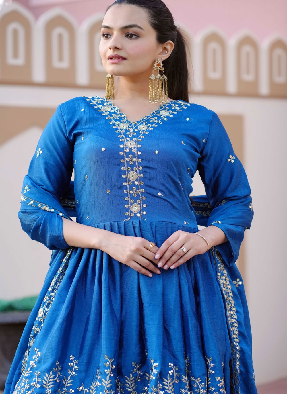 Archive Aari Work, Embroidered, Zari 316824 Blue T6841